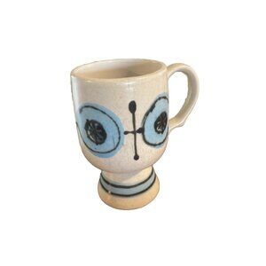 Coffee Mug Tea Abstract Design Boho Hippie White Blue Black Pottery